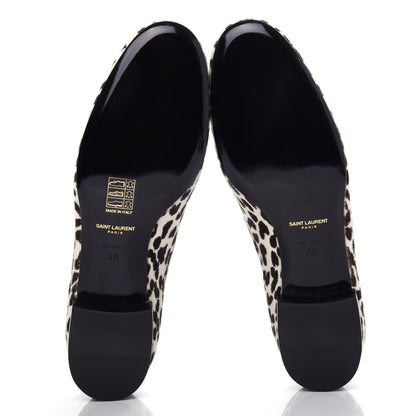Saint Laurent Calfskin Calf Hair Corda Snow Leopard Slipper 38 Black White 6 of 11