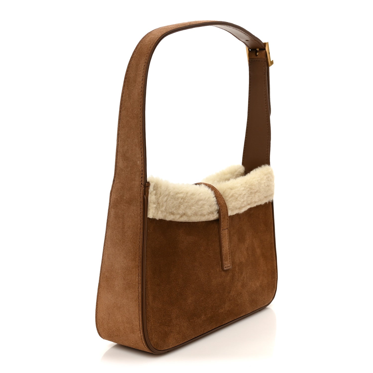 Saint Laurent Suede Calfskin Shearling Le 5 A 7 Hobo Dark Cigar Natural Beige 3 of 11