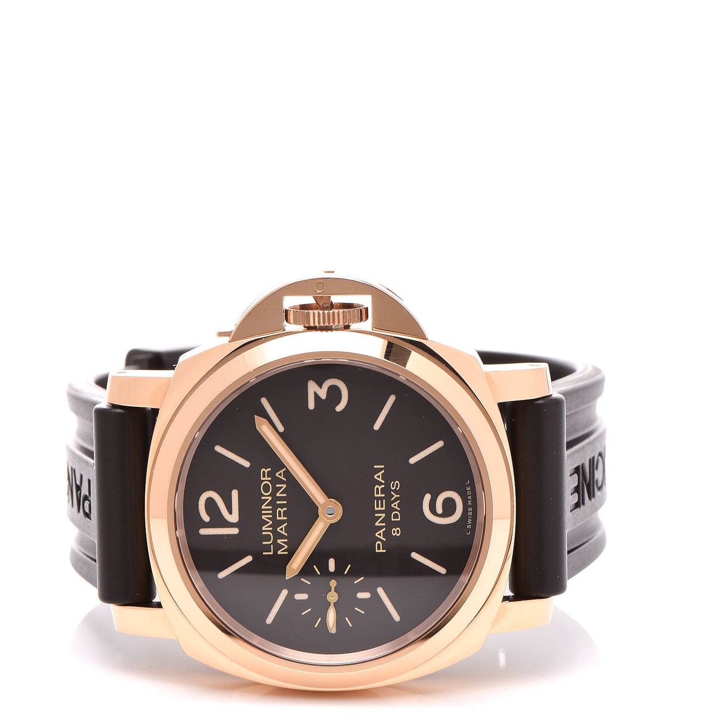 18K Rose Gold Rubber 44mm Luminor Marina 8 Days ORO Rosso Manual Winding Watch Black PAM00511