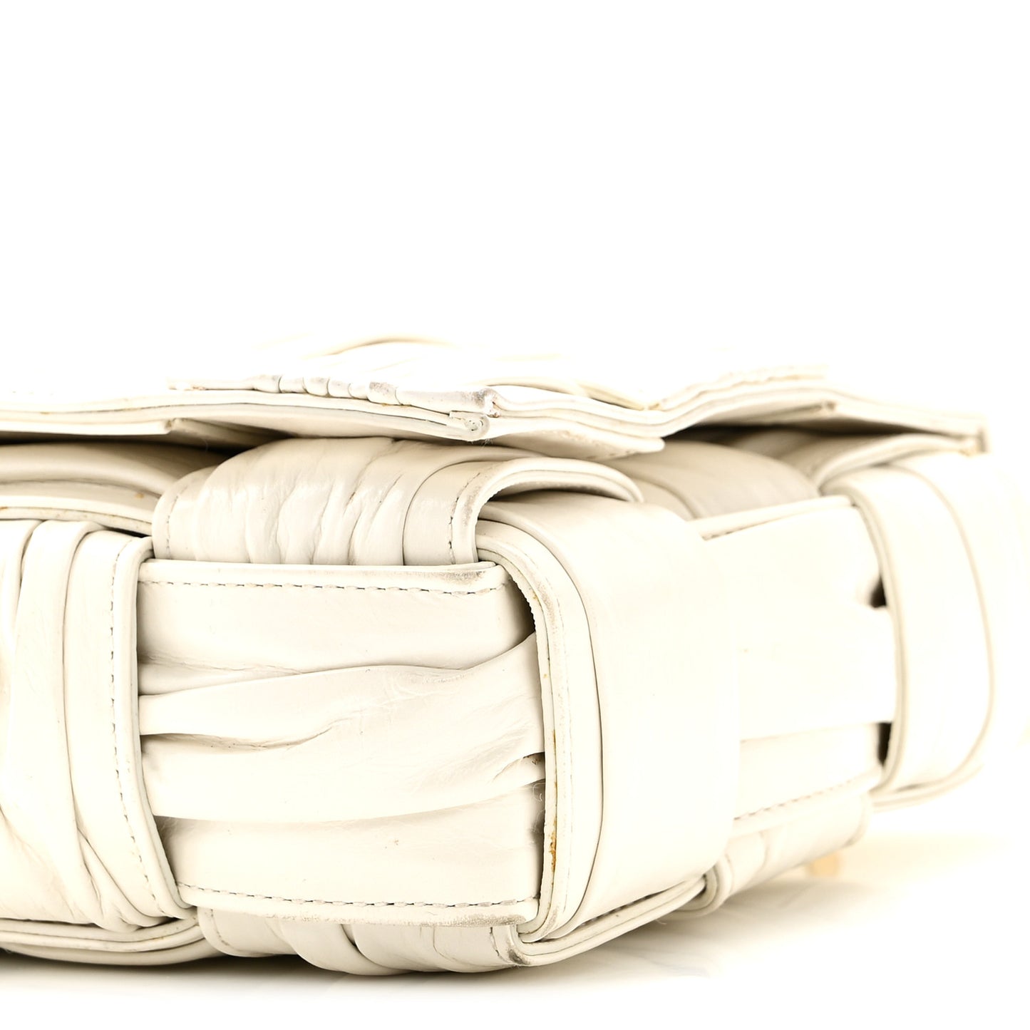 Calfskin Intreccio Plisse Cassette Crossbody Bag White
