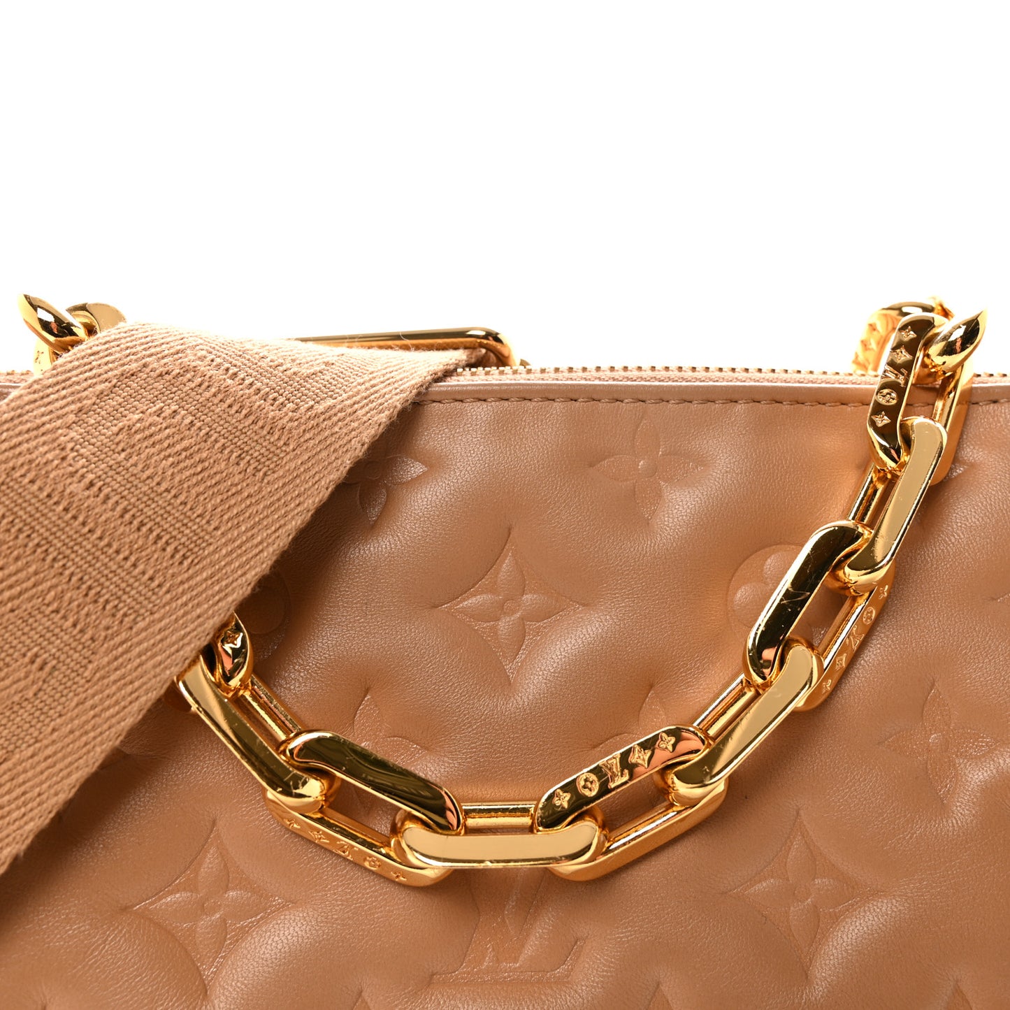 Lambskin Embossed Monogram Coussin PM Camel