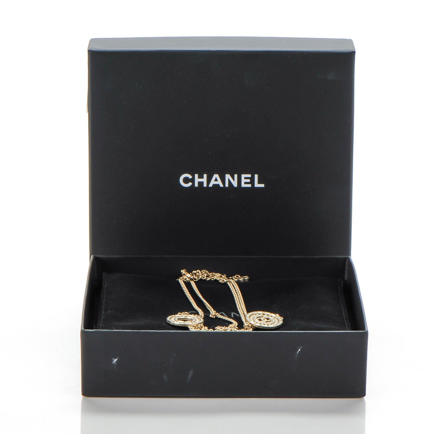 Crystal Baguette Pearl CC Chain Necklace Gold