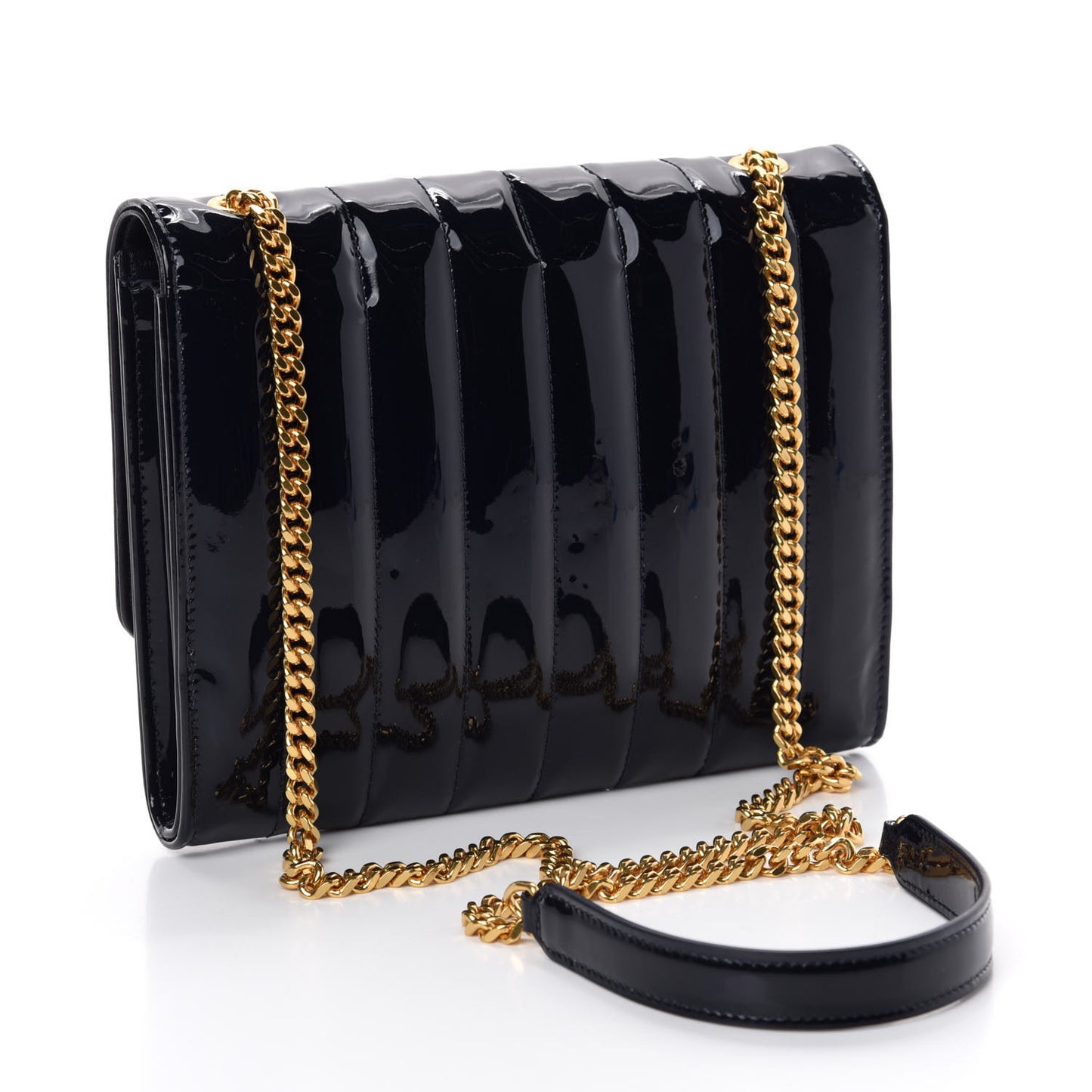 Patent Calfskin Matelasse Monogram Vicky Chain Wallet Blue