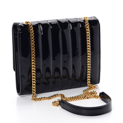 Saint Laurent Patent Calfskin Matelasse Monogram Vicky Chain Wallet Blue 3 of 9