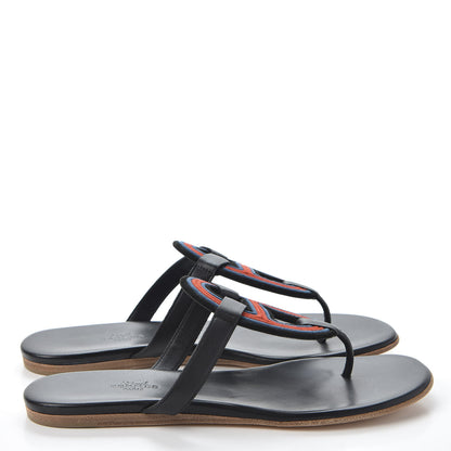 Hermes Chevre Vernis Mayotte Sandals 37 Black Multicolor 4 of 9