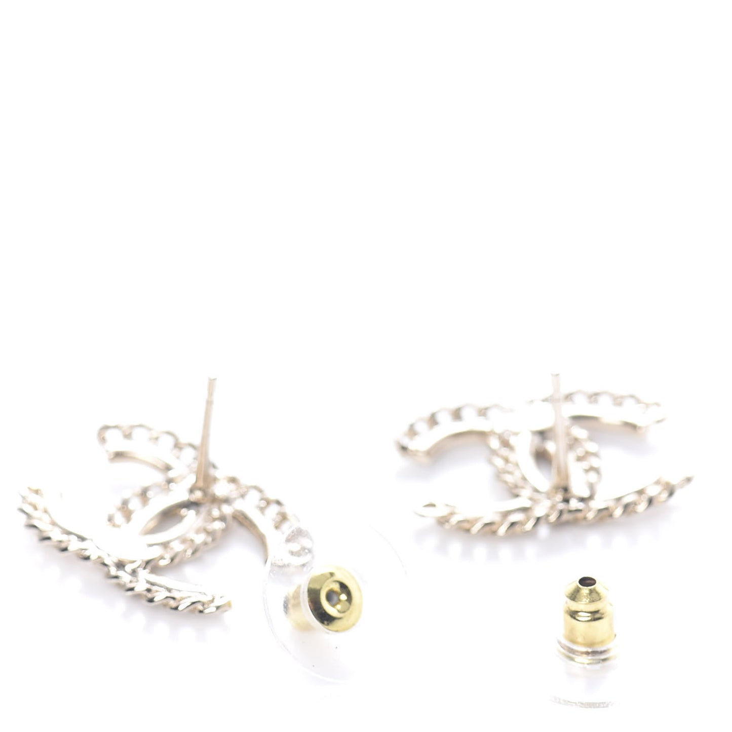 Crystal Chain CC Earrings Gold