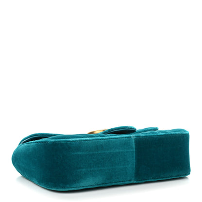 Gucci Velvet Matelasse Mini GG Marmont Shoulder Bag Pavone Cyan 4 of 10