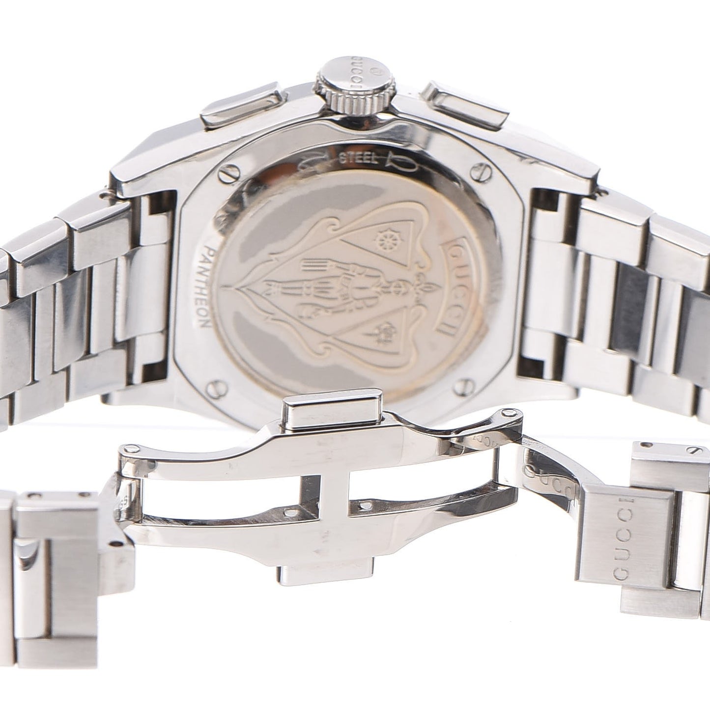 Stainless Steel Diamond Bezel Mother of Pearl 34mm Pantheon Chronograph Quartz Watch