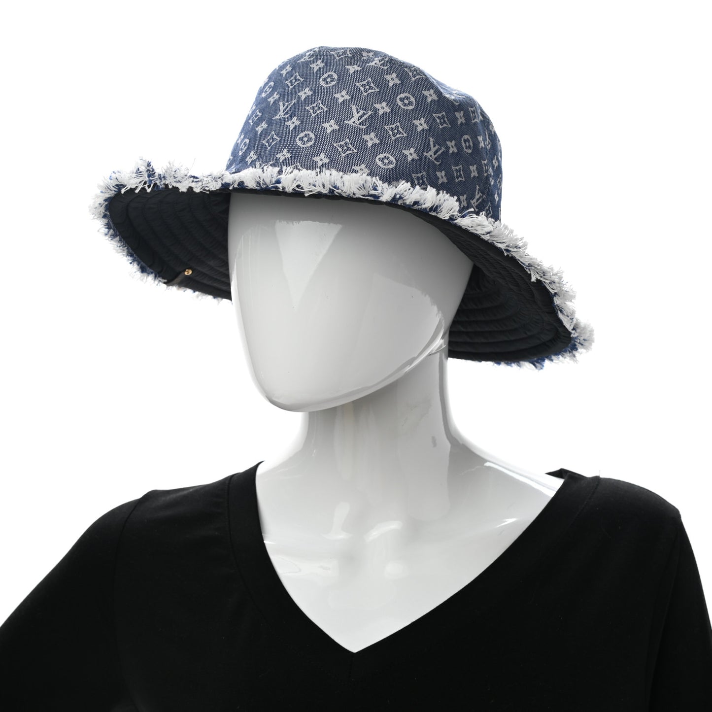 Monogram Denim Fringe Bob Bucket Hat M Blue