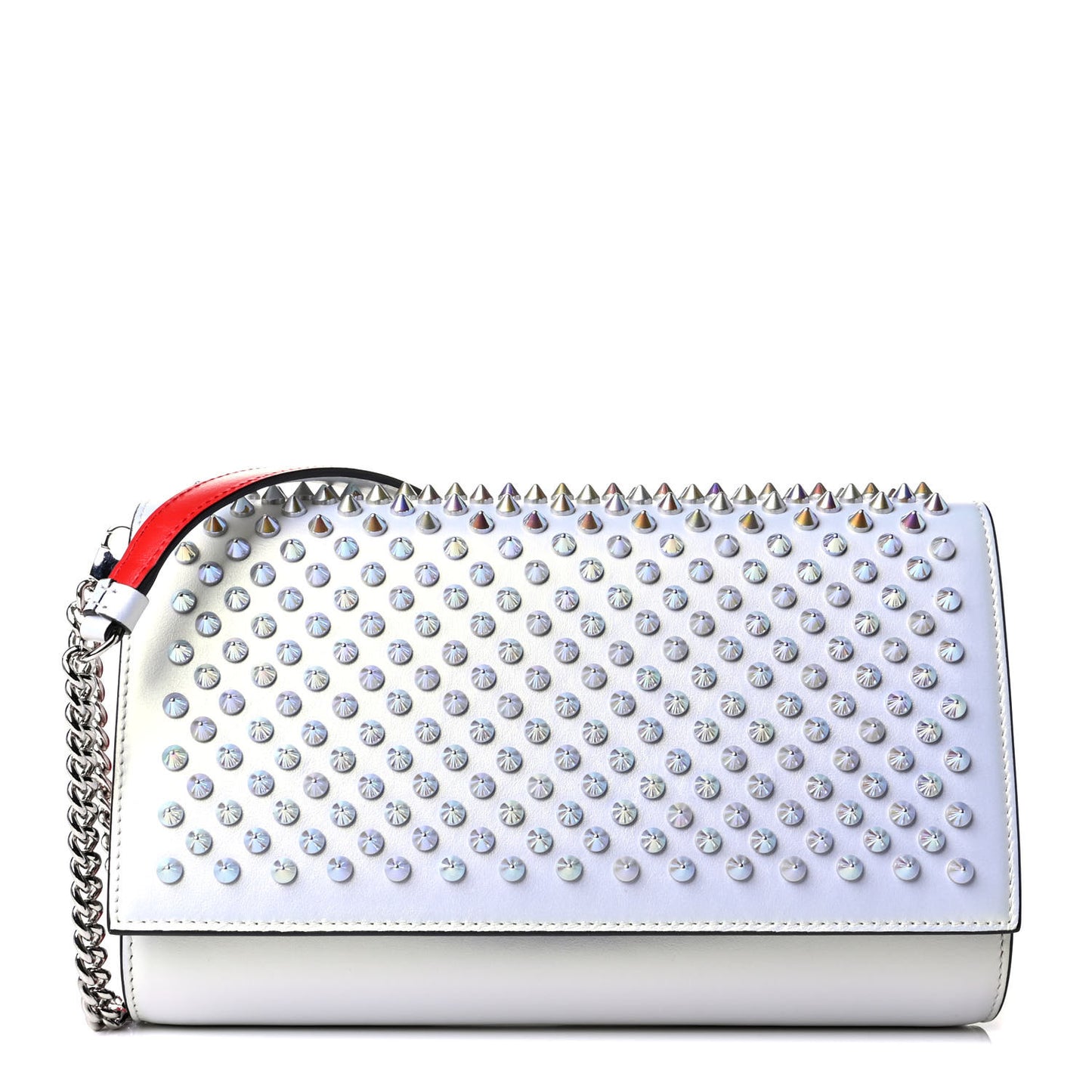 Metallic Calfskin Spikes Paloma Clutch Snow Silver