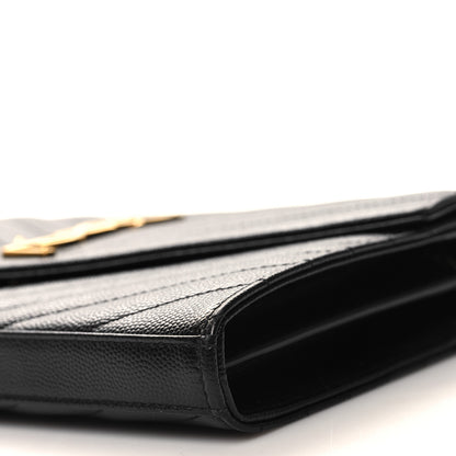 Saint Laurent Grain De Poudre Matelasse Chevron Monogram Chain Wallet Black 9 of 10