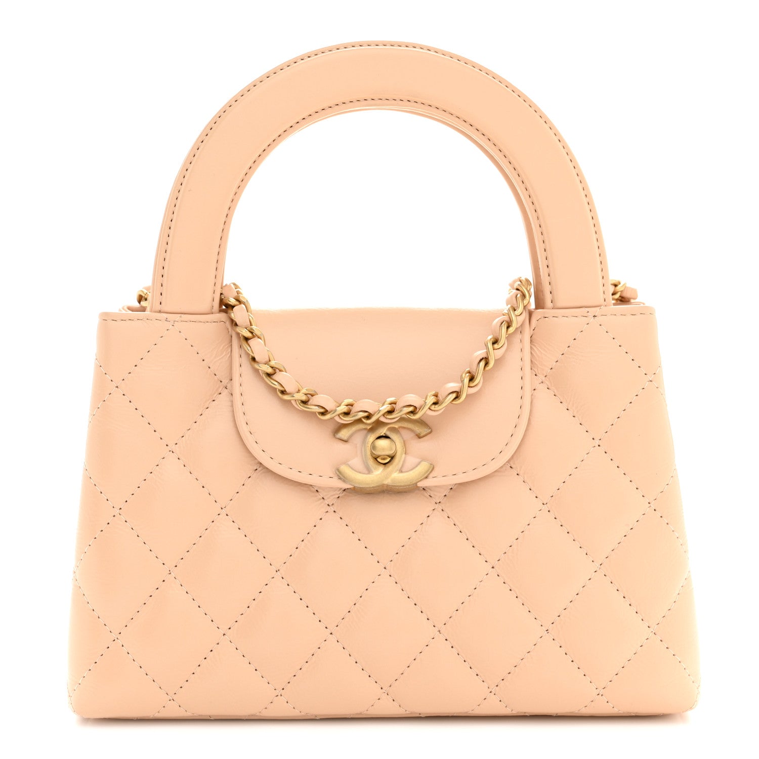 Chanel Shiny Aged Calfskin Quilted Nano Kelly Shopper Beige 1 of 11