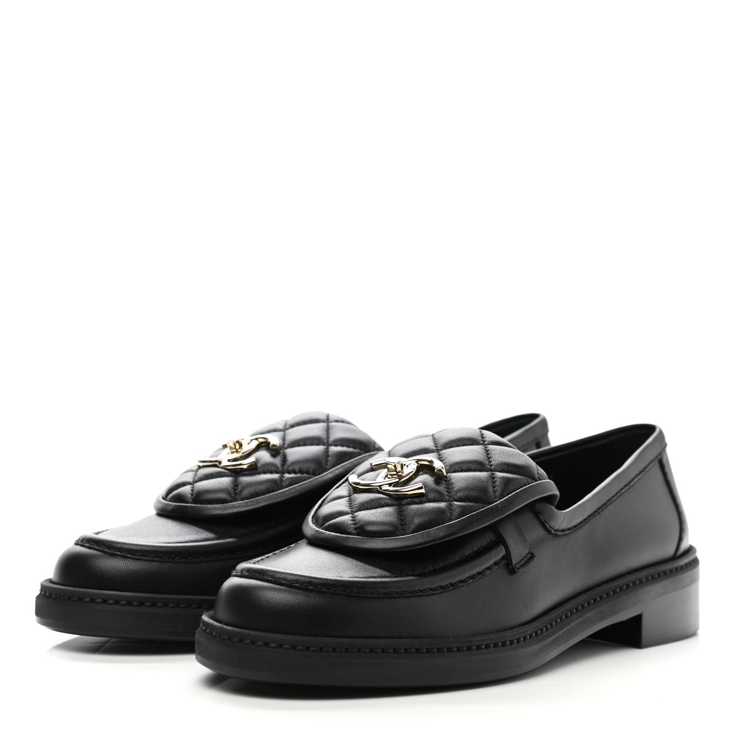 Chanel Lambskin Quilted CC Turnlock Loafers 37 Black 3 of 9