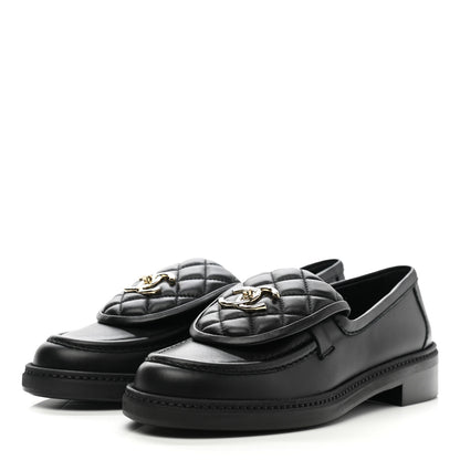 Chanel Lambskin Quilted CC Turnlock Loafers 37 Black 3 of 9