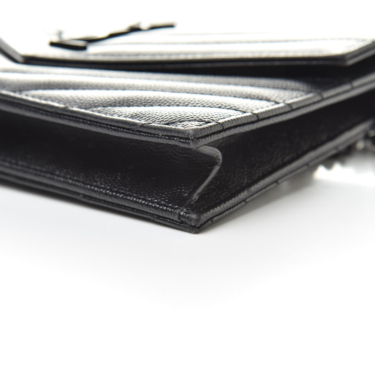 Grain De Poudre Matelasse Chevron Monogram Envelope Chain Wallet Black
