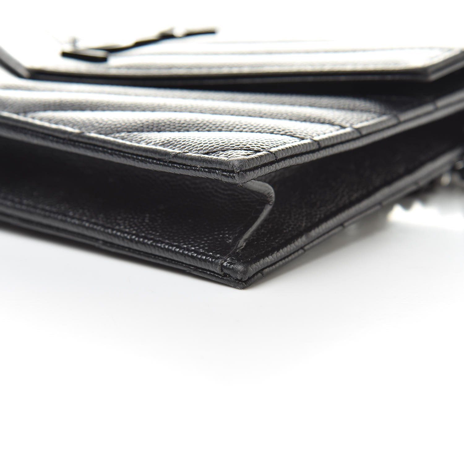 Saint Laurent Grain De Poudre Matelasse Chevron Monogram Envelope Chain Wallet Black 10 of 13