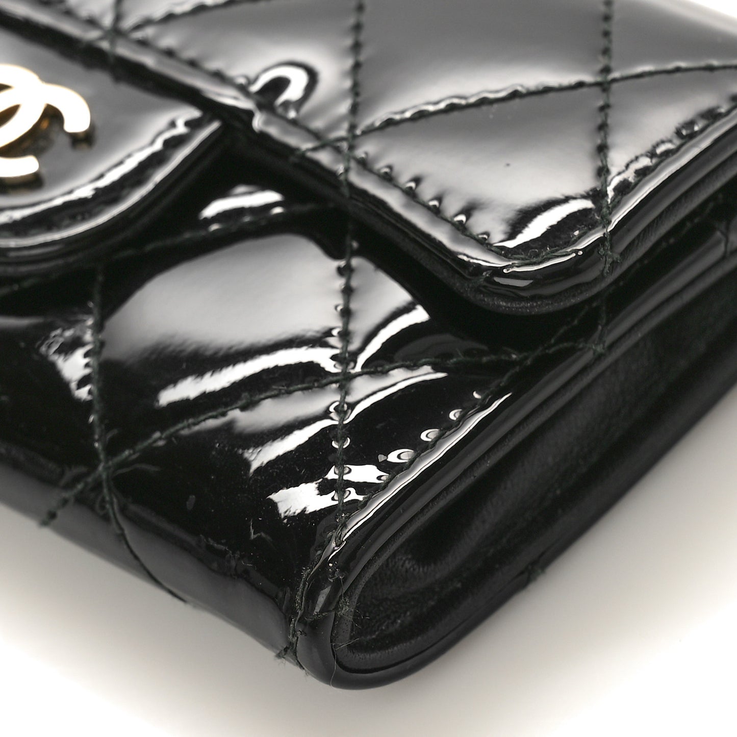 Patent Quilted Flap Card Holder Black