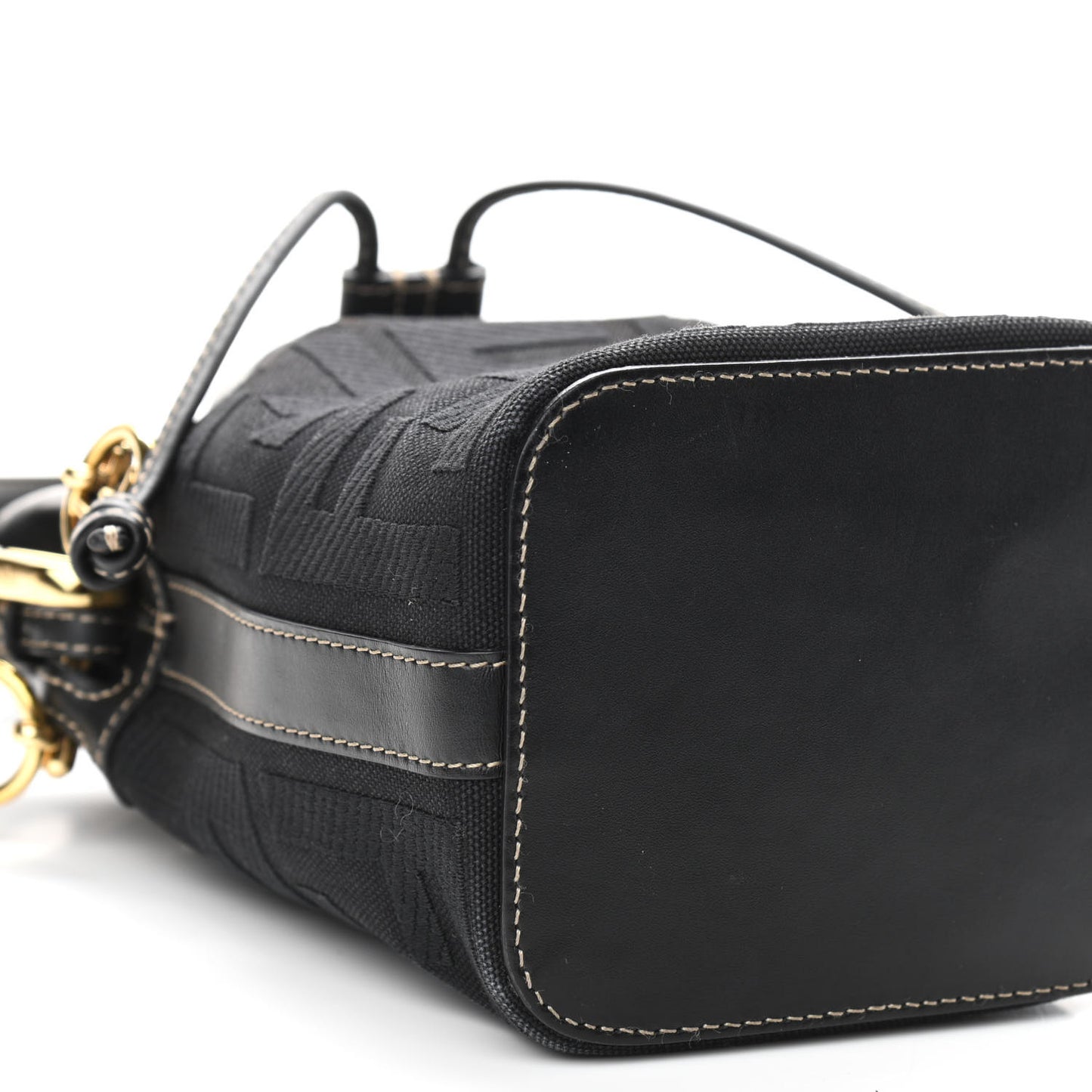 Canvas Vitello King F is Fendi FF Embroidered Mini Mon Tresor Bucket Bag Black