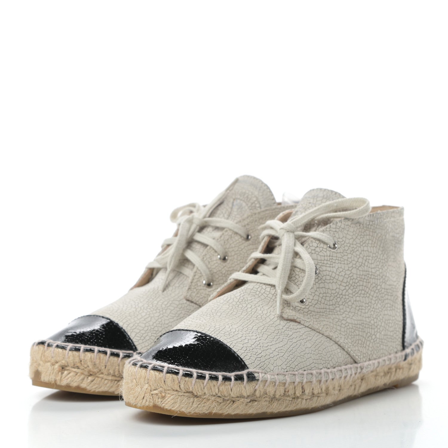 Chanel Crackled Calfskin High Top Espadrilles 39 Light Beige Black 3 of 12