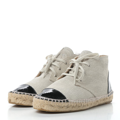 Chanel Crackled Calfskin High Top Espadrilles 39 Light Beige Black 3 of 12