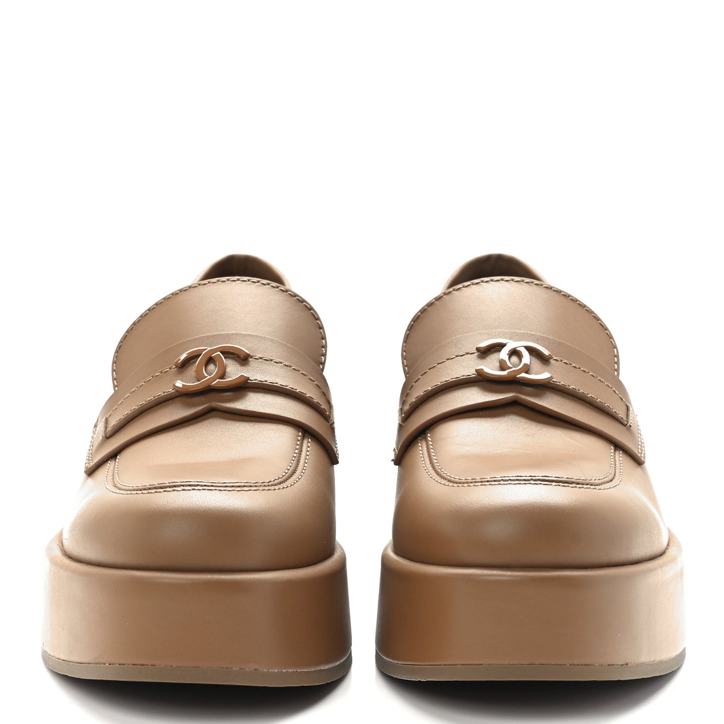 Calfskin CC Platform Loafers 38 Beige