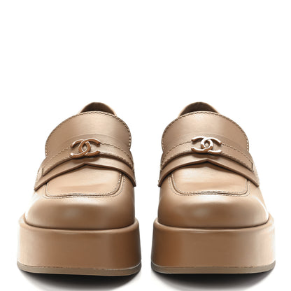 Chanel Calfskin CC Platform Loafers 38 Beige 2 of 8