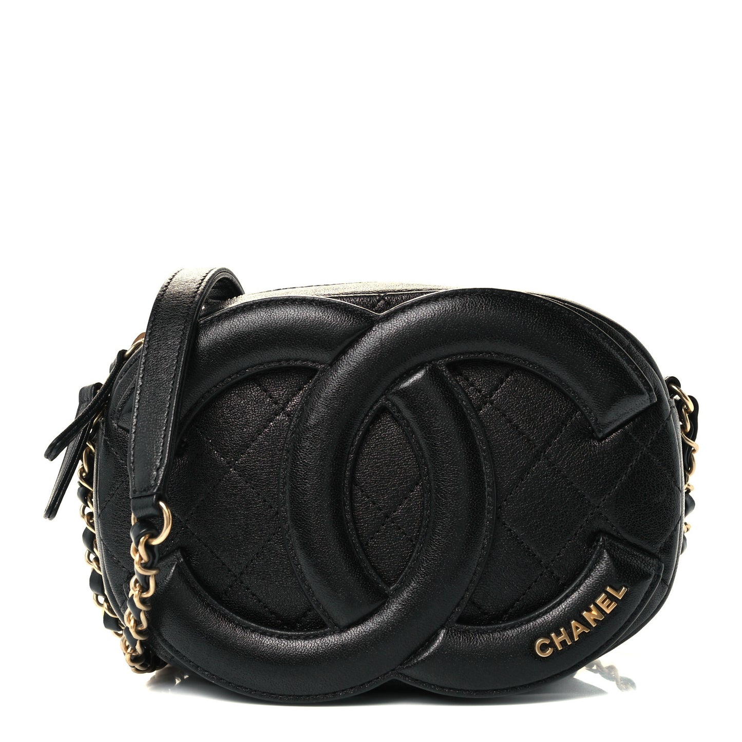Lambskin Quilted Coco Midnight Camera Case Black