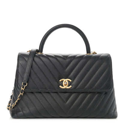 Chanel Caviar Chevron Quilted Medium Coco Handle Flap Black 1 of 11