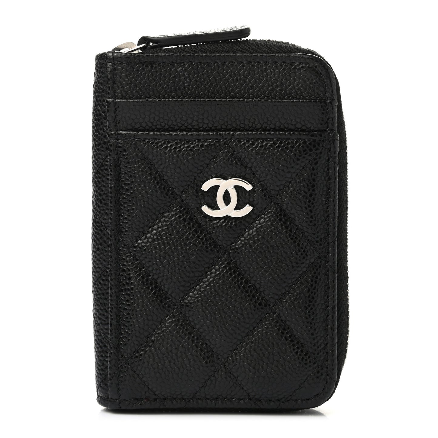 Caviar Quilted Zip Card Holder Black