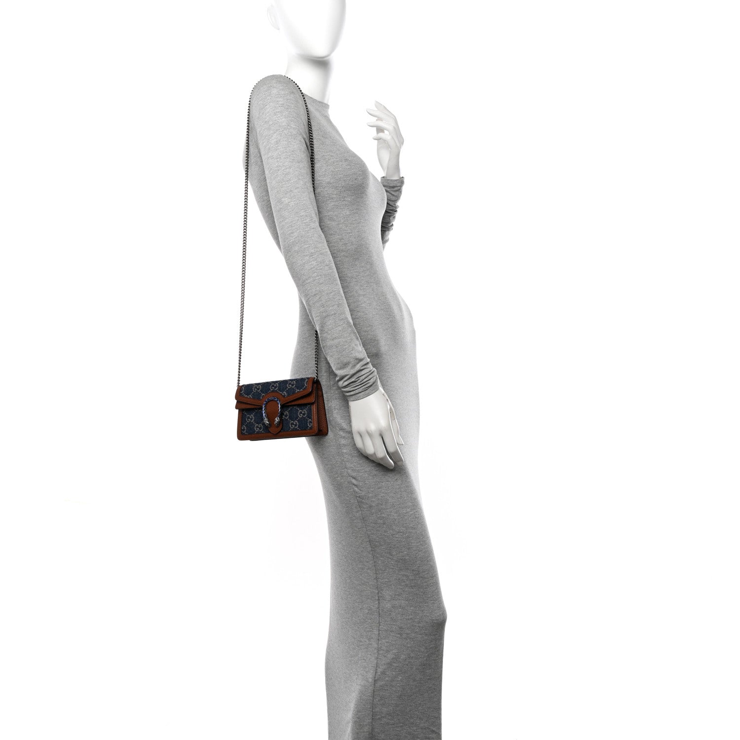 Gucci New Denim GG Monogram Dollar Calfskin Enamel Super Mini Dionysus Shoulder Bag Blue Tea Cuir Epilog Electric Blue 2 of 10