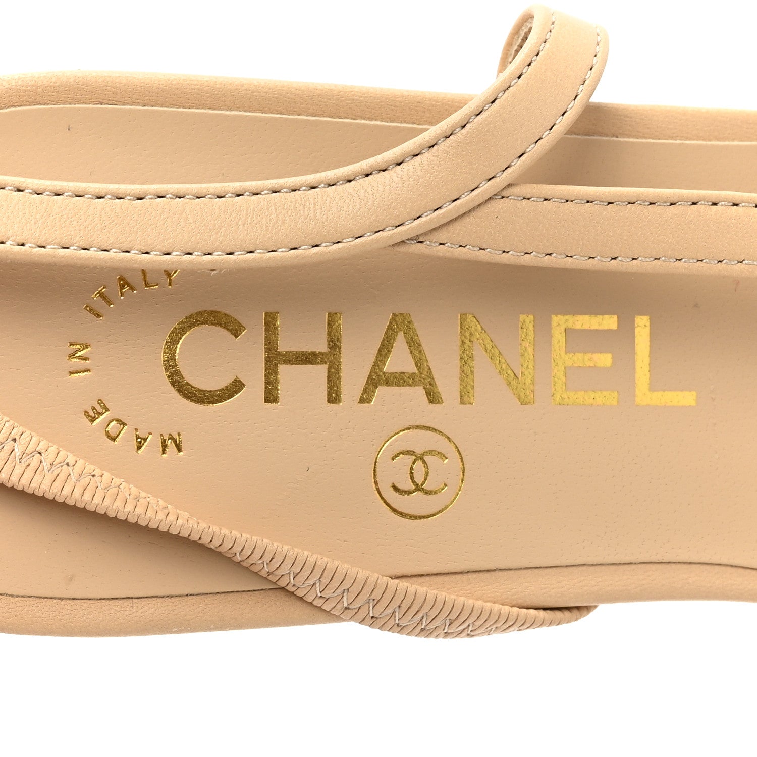 Chanel Lambskin Patent Cap Toe CC Slingback Sandals 39 Beige White 6 of 7