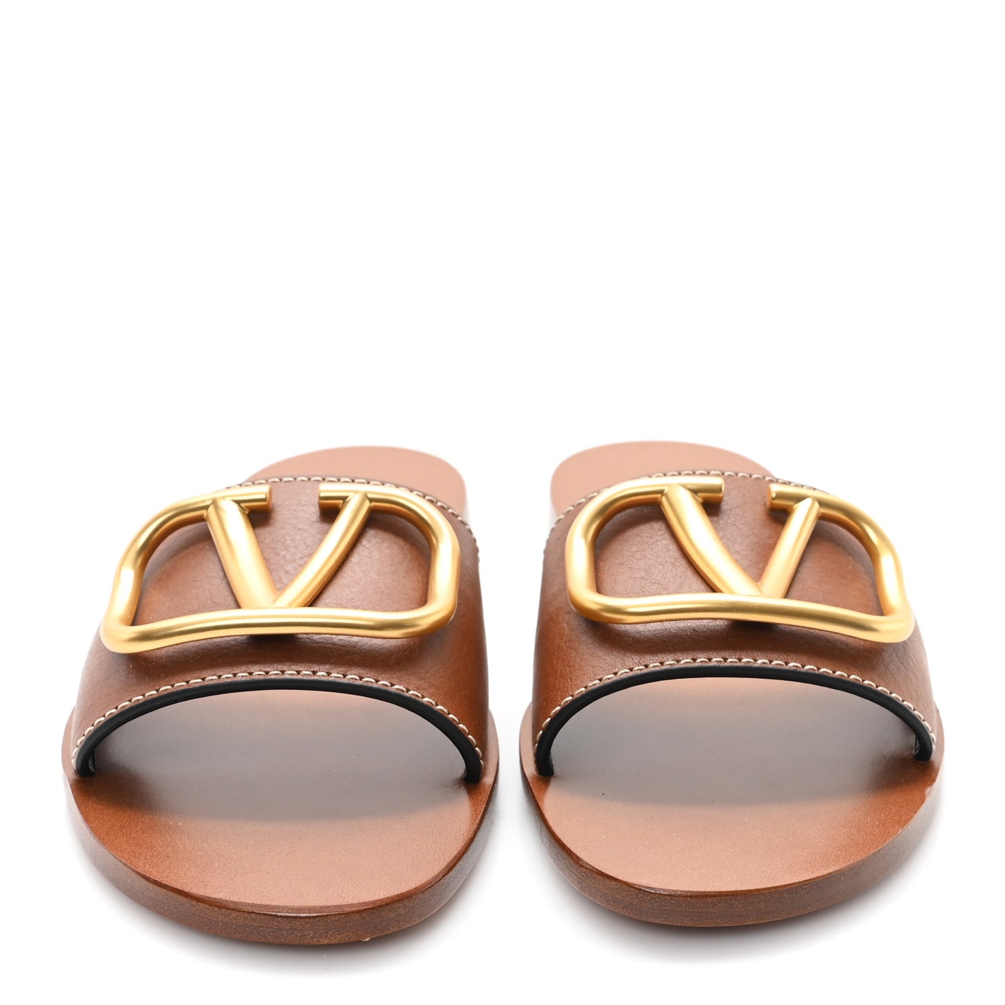 Grainy Cowhide Vlogo Flat Slide Sandals 36 Cuoio