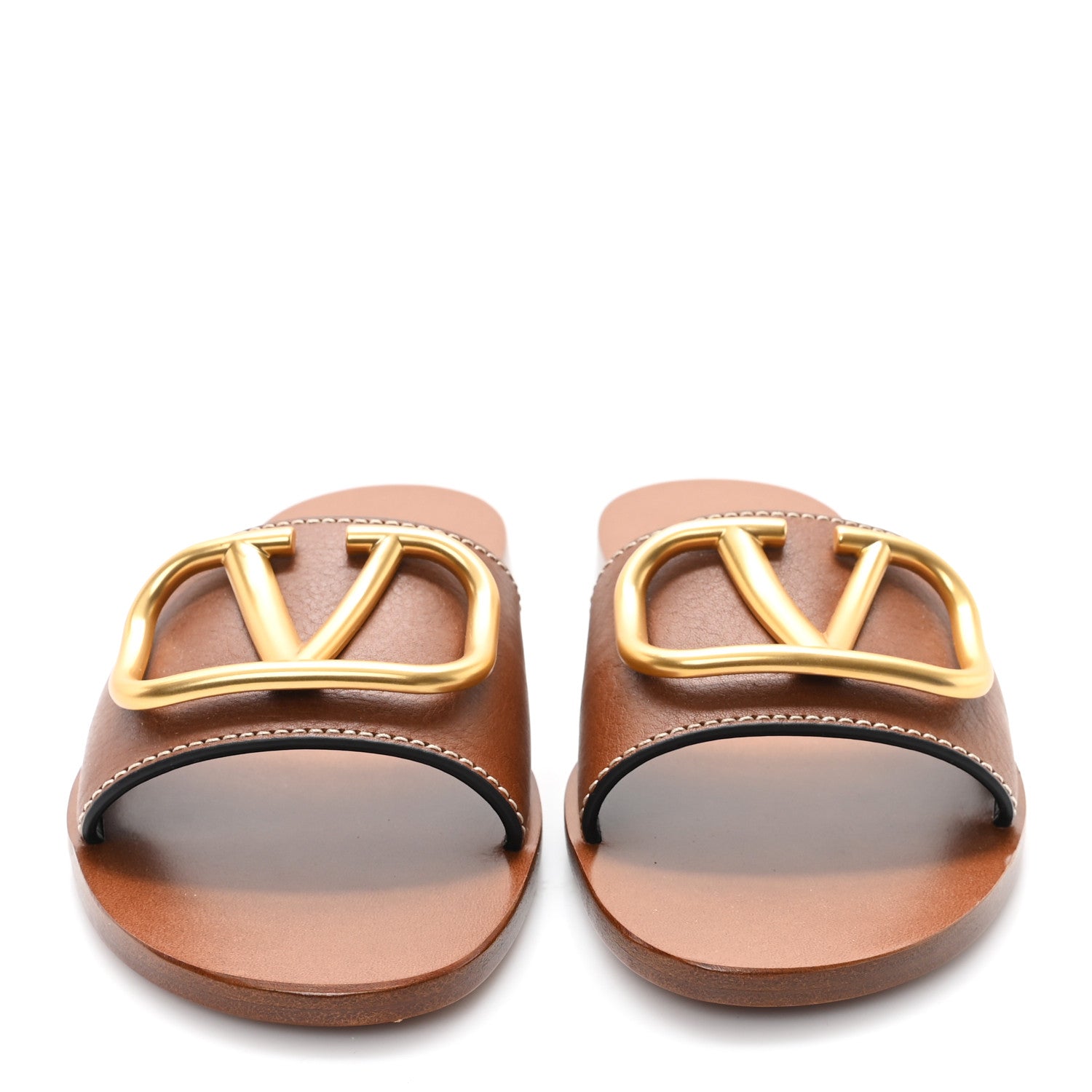Valentino Garavani Grainy Cowhide Vlogo Flat Slide Sandals 36 Cuoio 3 of 9