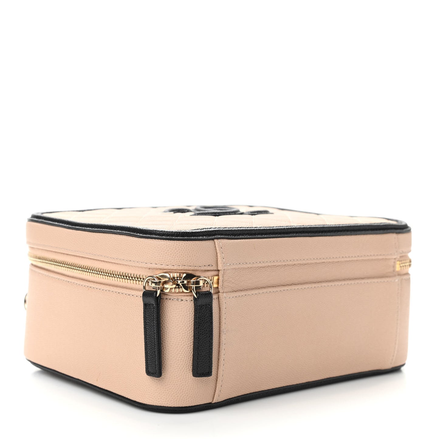 Caviar Quilted Large CC Filigree Vanity Case Beige Black