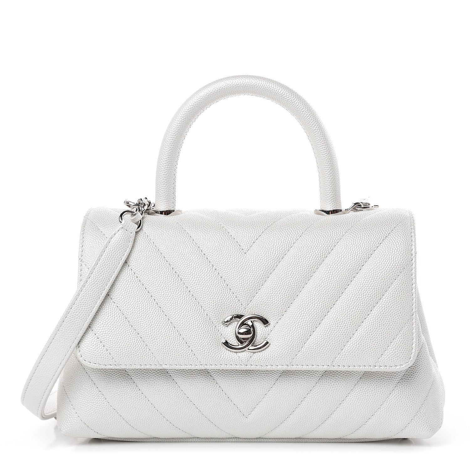 Chanel Iridescent Caviar Chevron Quilted Mini Coco Handle Flap White 1 of 11