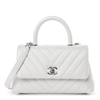 Chanel Iridescent Caviar Chevron Quilted Mini Coco Handle Flap White 1 of 11