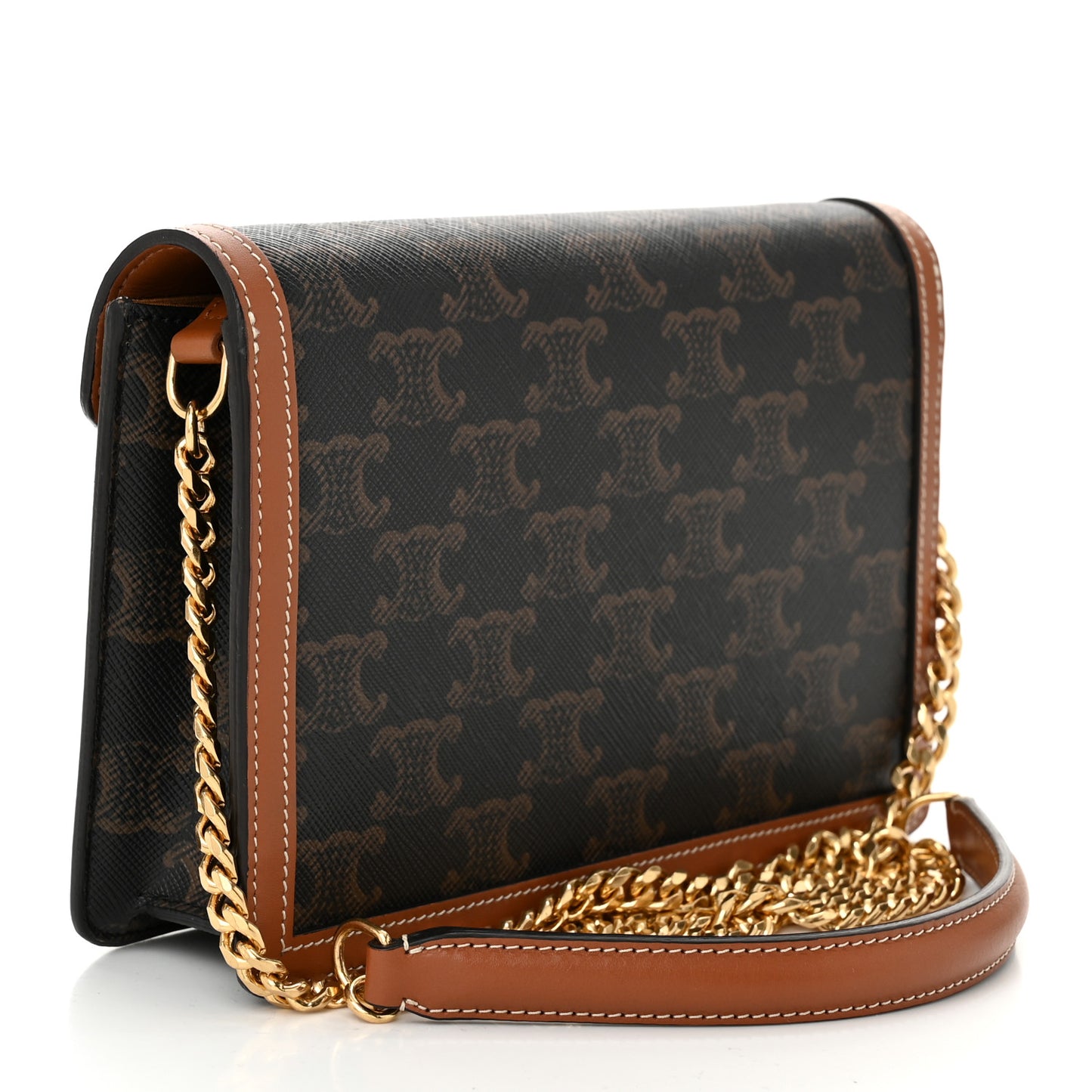 Triomphe Canvas Calfskin Margo Wallet on Chain Tan
