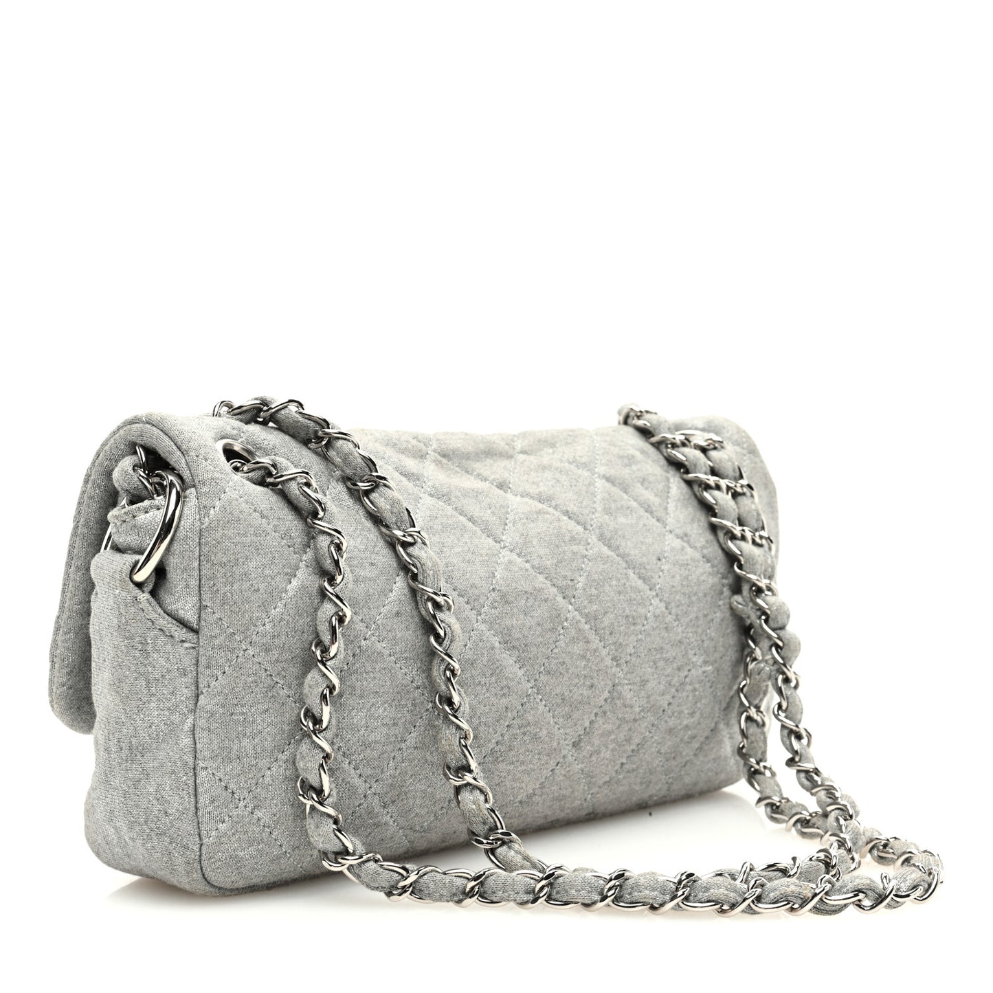 Metallic Jersey Quilted Medium Single Flap Grey