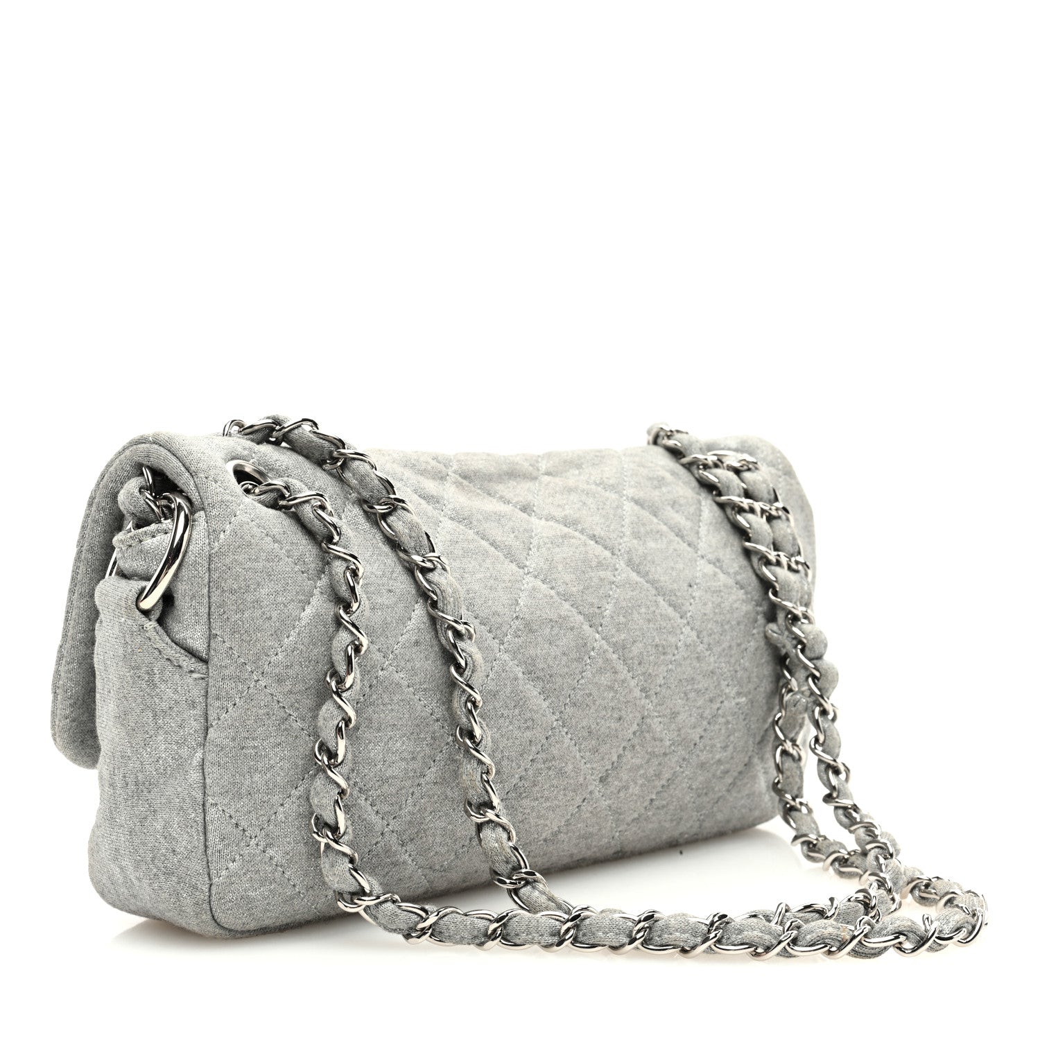 Chanel Metallic Jersey Quilted Medium Single Flap Grey 3 of 10