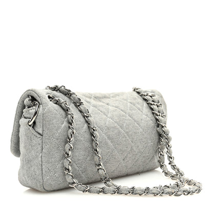 Chanel Metallic Jersey Quilted Medium Single Flap Grey 3 of 10