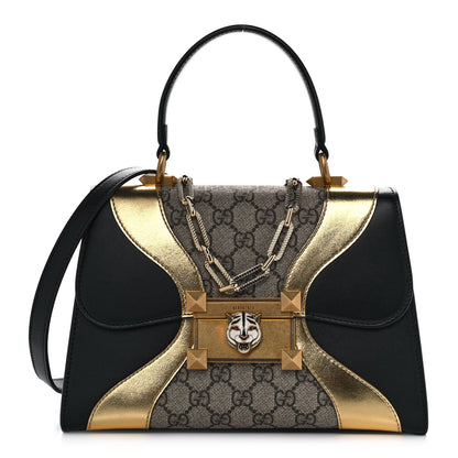 Gucci GG Supreme Monogram Small Osiride Top Handle Bag Black Gold 1 of 10