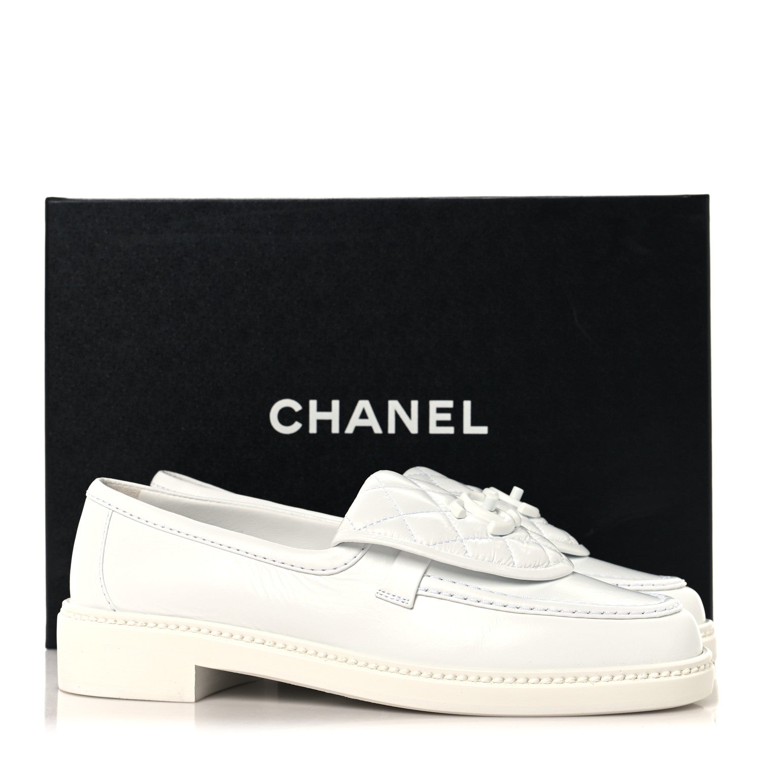 Chanel Crumpled Lambskin Quilted CC Turnlock Loafers 37 White 10 of 10