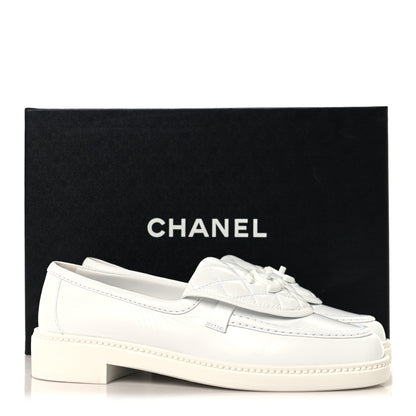 Chanel Crumpled Lambskin Quilted CC Turnlock Loafers 37 White 10 of 10