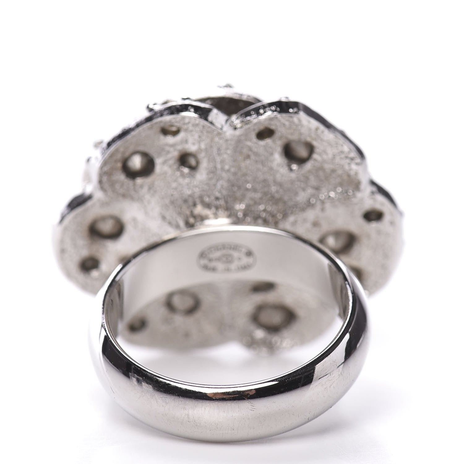 Chanel Strass CC Camellia Ring 6.25 Silver 3 of 5
