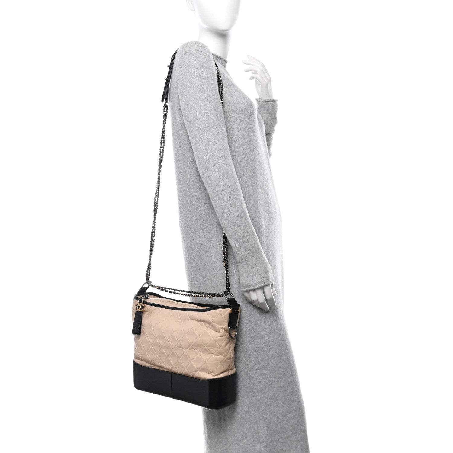 Chanel Aged Calfskin Quilted Large Gabrielle Hobo Beige Black 2 of 10