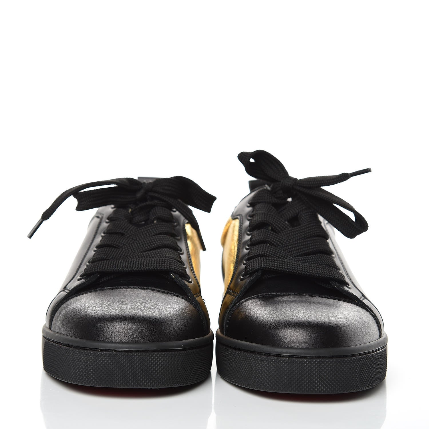 Christian Louboutin Calfskin Laminato Dino Womens Ying Louis Junior Flat Sneakers 36 Black Gold 2 of 10