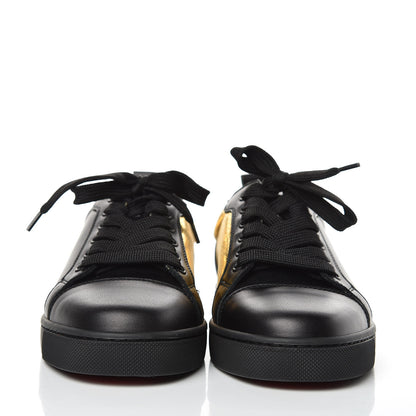 Christian Louboutin Calfskin Laminato Dino Womens Ying Louis Junior Flat Sneakers 36 Black Gold 2 of 10