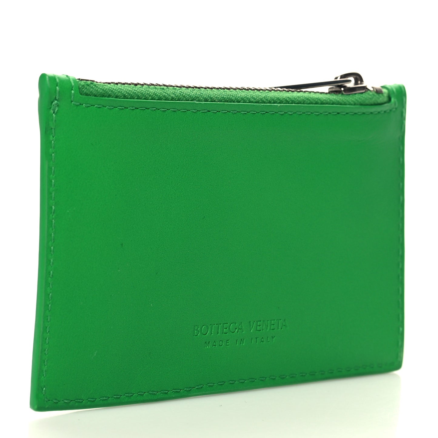 Calfskin Intrecciato Zip Card Holder Parakeet