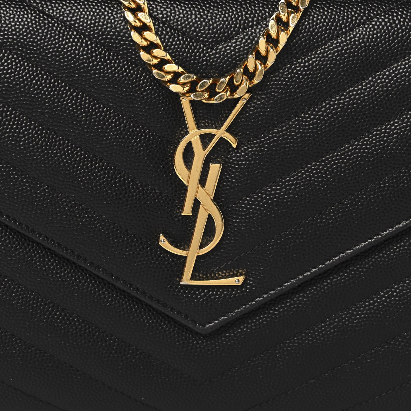 Grain De Poudre Matelasse Chevron Monogram Chain Wallet Black