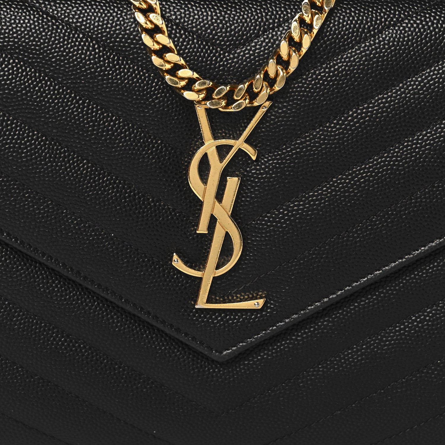 Saint Laurent Grain De Poudre Matelasse Chevron Monogram Chain Wallet Black 7 of 10